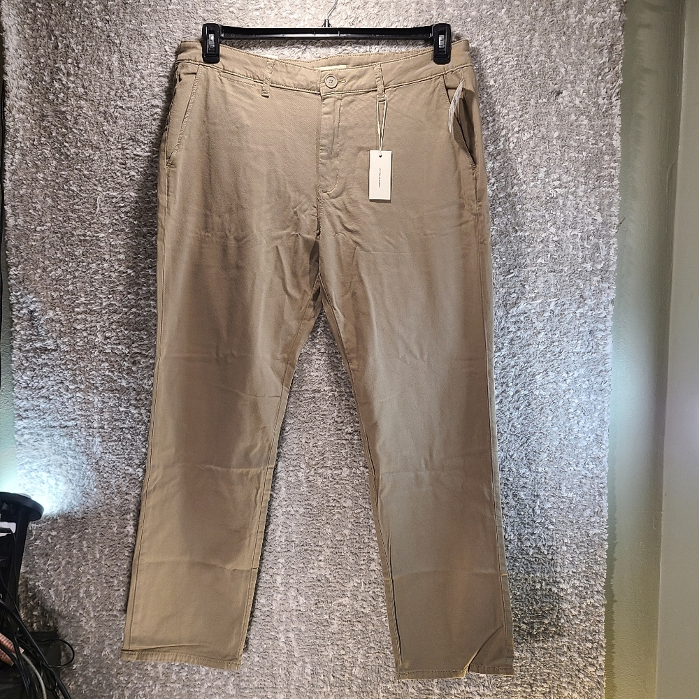 Warp + Weft Mens 38 Jeans BOS Logan Slim Straight Chino Khaki Flat Front NWT